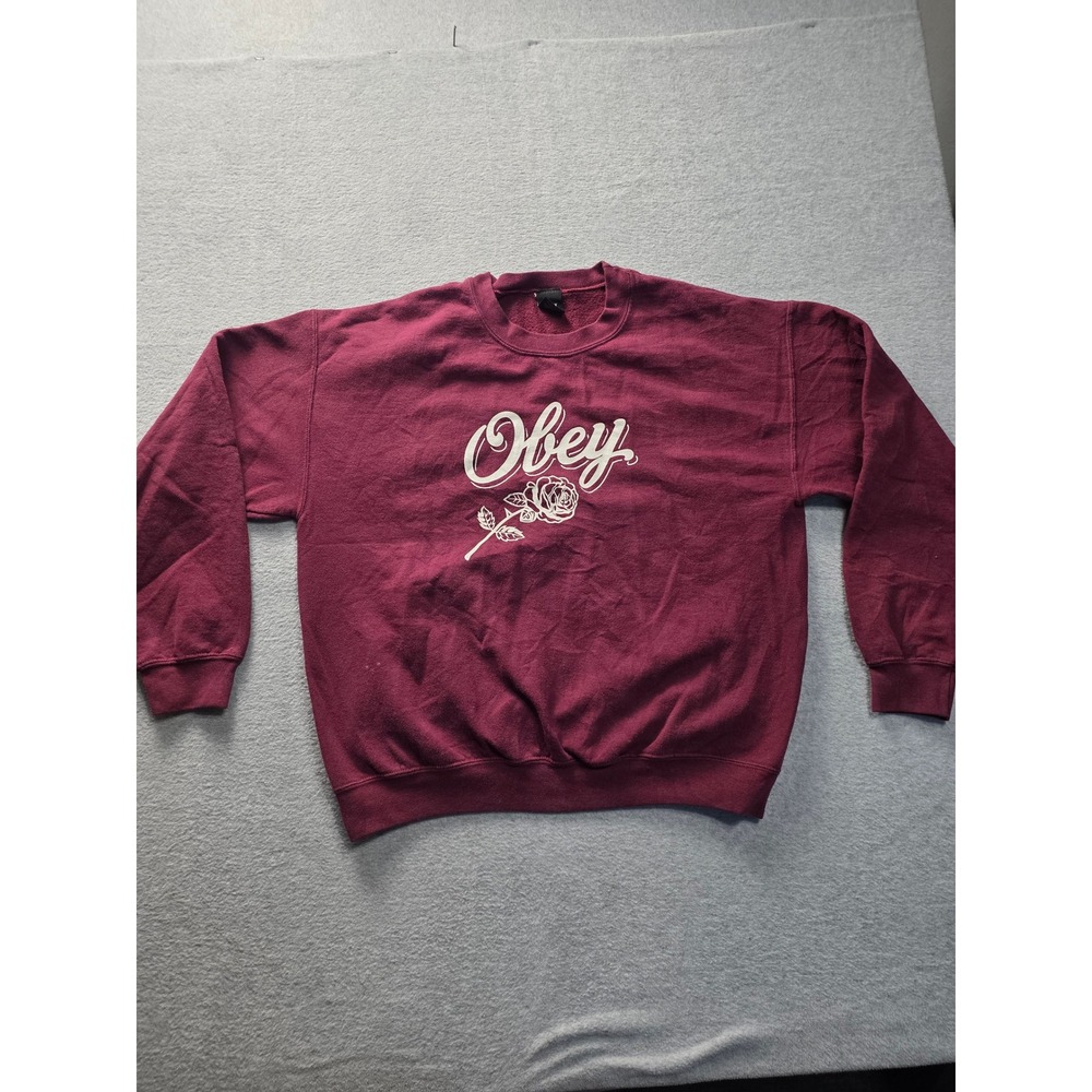 Obey Propaganda No 89 Rose Logo Crewneck‎ Sweatshirt Maroon Burgundy Mens Large